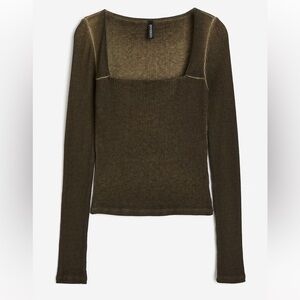 H&M Olive Ribbed Square Neck Long Sleeve Top